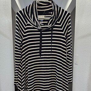 Cowl Neck - Long Sleeve - Stripped Dress
